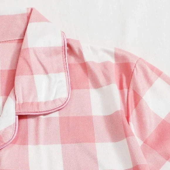 New White & Red Plaid Shorts Pajama Set - Picture 3 of 5